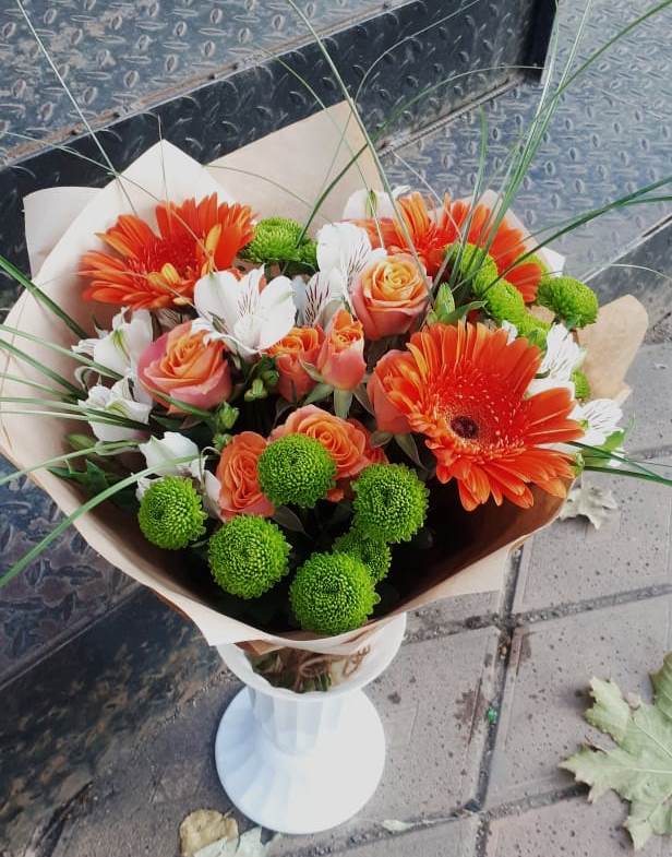 Букет цветов из: Герберы, Хризантемы, Альстромерии и Розы в Кувшиново