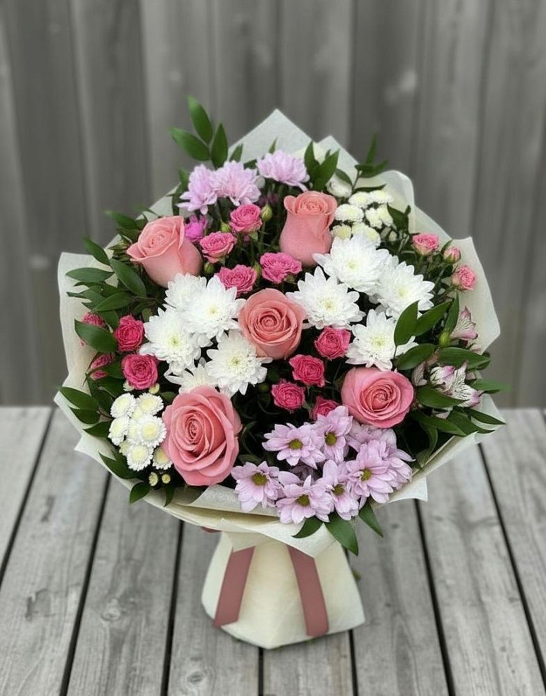 Букет цветов из: Альстромерии, Гвоздики, Розы и Хризантемы в Кувшиново