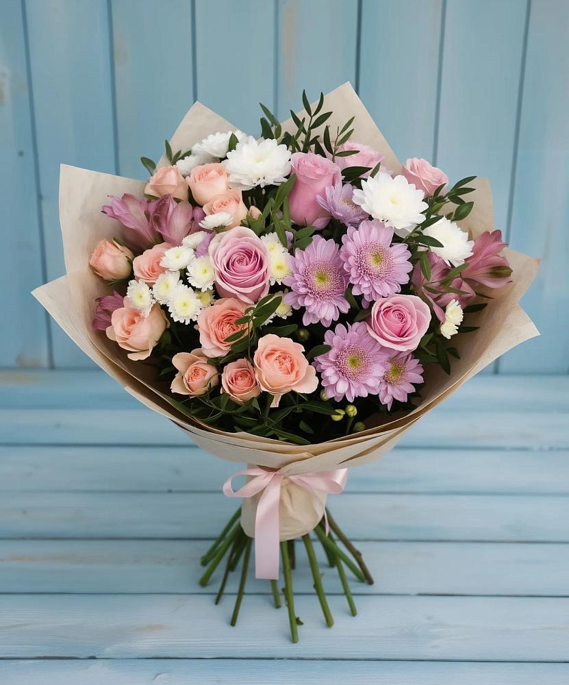 Букет цветов из: Хризантемы, Розы и Альстромерии в Кувшиново
