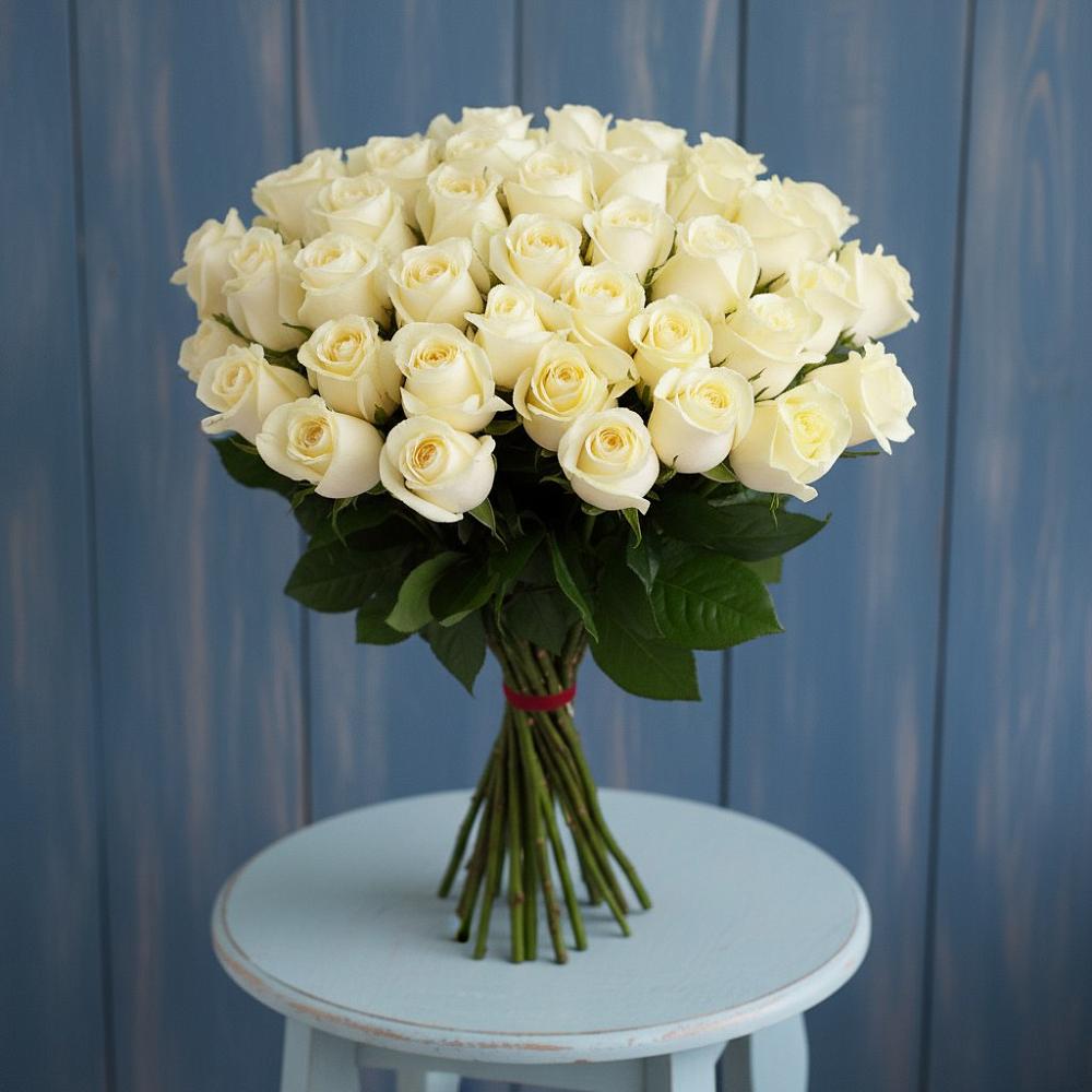 Букет 51 Белая роза Эдлесс Лав в Кувшиново