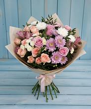 Букет цветов из:  Хризантемы, Розы и Альстромерии #REPLACE_PRED# Кувшиново