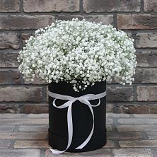 Цветочная композиция из Гипсофила в шляпной коробке в Кувшиново